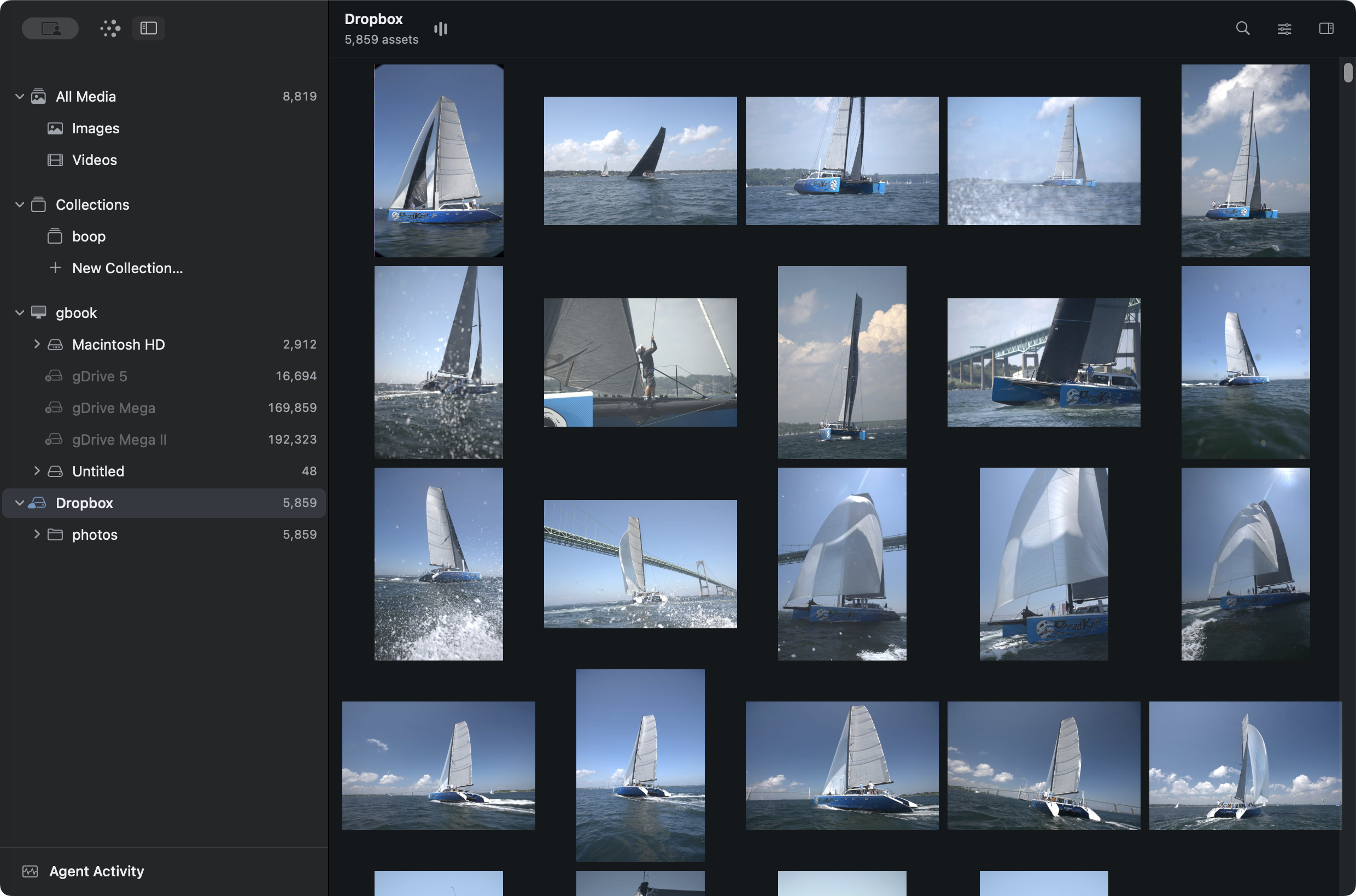 Grain on Mac, browsing sailing photographs in its native photo grid.